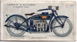 Vintage Henderson Delux Model 11.  5 H.  P.  Motorcycle 1923 Trade Card