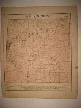 Vintage Antique 1874 Lisle Township Naperville Dupage County Illinois Map