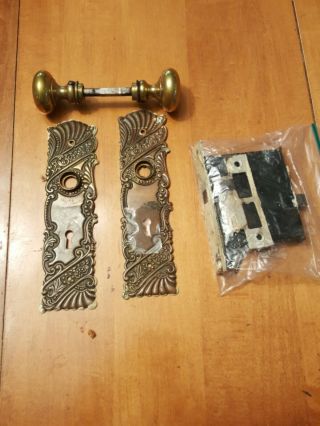 Vintage Antique Door Knobs & Back Key Plates Set Copper/bronze/brass L1