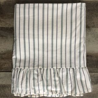 Ralph Lauren Queen Flat Sheet Green Stripe Ruffle Usa Cotton Vintage