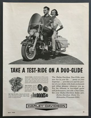 1964 Harley - Davidson Duo - Glide Motorcycle Photo Take Test Ride Vintage Print Ad