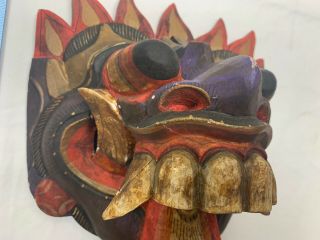 Vintage Wooden Mask Indonesian Balinese Barong Carved Demon Dance Folk Art Asian 3