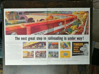 Vintage 1947 Timken Train Tapered Roller Bearings Two Page Ad A1