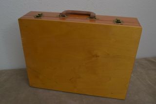 Vintage Wood Artist Traveling Paint Box Supplies Case Metal Hardware & Paint