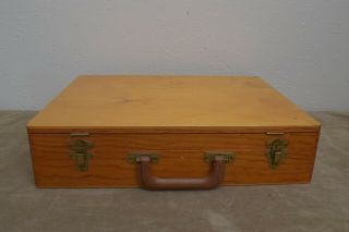 Vintage Wood Artist Traveling Paint Box Supplies Case Metal Hardware & Paint 2