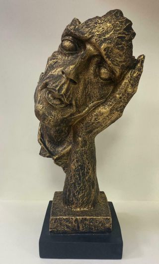 Vintage Bronze Resin Sculpture Collectible Decor Face Palm Figurine Statue