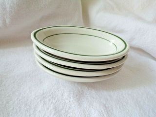 Vintage 4 Buffalo China Restaurant Ware Small Oval Fruit Bowls White Green Strip