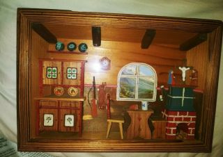 Antique Swiss Black Forest Wood Carving 3d Diorama Wall Plaque Chalet,  Handmade