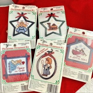 5 Vintage Counted Cross Stitch Christmas Ornament Kits Holiday Craft