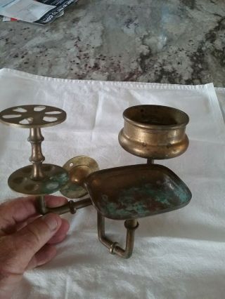 Vintage Antique Solid Brass Toothbrush,  Soap Dish & Cup Holder 1900 