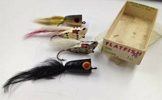 4 Vintage Wood / Hair Fly Fishing Lures In Helin Tackle Co.  Fly - Rod Flatfish Box