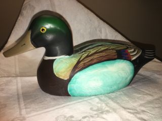 Solid Wood Carved Hand Painted Duck Decoy Circa 1950 - 60 