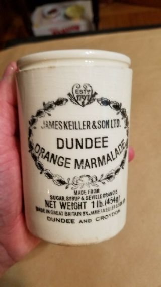 Vintage James Keiller & Sons Dundee Croydon Orange Marmalade Stoneware Jar