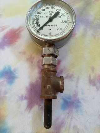 Early Vintage The Powers Regulator Dial Thermometer Industrial Gauge 230 F