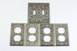 (5) Vintage Scroll Work Elaborate Metal Wall Outlet Switch Covers Mcm