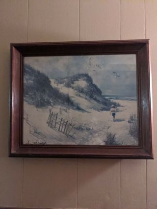 Vtg Framed Art A Day At The Beach A.  Sehring 22.  5 By 18.  5 Camp,  Home Decor