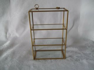 Vintage Small Glass 7.  5 " Display Curio Case Brass Tabletop Or Hanging