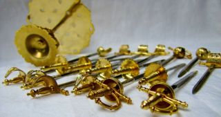 Vintage Gold Plated Brass 18 Toledo Swords Hors d ' oeuvre Cocktail Bar Picks Set 2