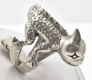 Vintage Sterling Silver Large Size Horned Lizard Biker Style Mens Ring Size 10.  5