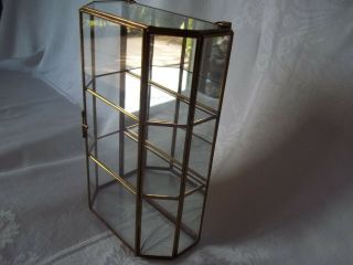 Vintage Small Glass 8 " Display Curio Case Mirrored Brass Tabletop Or Hanging