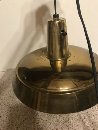 Mcm Brass Hanging Wall Mount Lamp Height Adjustable Weight Fiberglass Shade Vntg