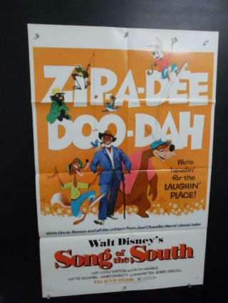 1972 Song Of The South One Sheet Movie Poster Walt Disney Vintage Vg,