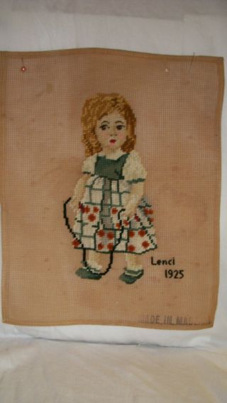 Vintage Preworked Needlepoint Tapestry 1925 Lenci Doll 14 " By 11 1/2 "
