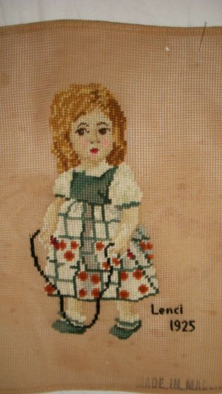 Vintage Preworked NEEDLEPOINT TAPESTRY 1925 Lenci Doll 14 