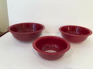 Set Of 3 Vintage Pyrex Red Clear Bottom Nesting Mixing Bowls 322 323 325