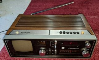Sharp 3t - 57a Vintage 1980 Red Led Digital Am/fm Radio Tv Alarm Clock Wood Vinyl