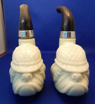 Rare Pair Vintage Avon Milk Glass After Shave Bottle Decanter Bulldog Pipe Shape