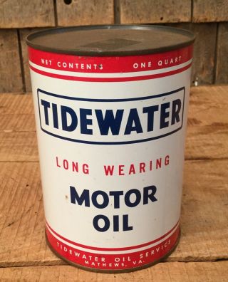 Nos Vintage 1qt Tidewater Motor Oil Tin Can Gas Service Station