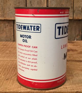 NOS Vintage 1Qt TIDEWATER Motor Oil Tin Can Gas Service Station 2
