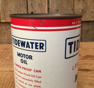 NOS Vintage 1Qt TIDEWATER Motor Oil Tin Can Gas Service Station 3