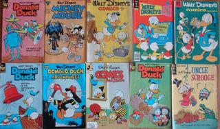 10 Vintage Walt Disney Comics - Donald Duck,  Mickey,  Scrooge Dell & Whitman