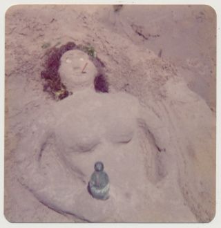Nude Sand Sculpture Beach Woman Smoking Cig & Coca Cola Vtg 70 