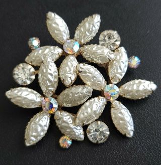 Unsigned Beau Jewels Vintage Baroque Pearl Ab Rhinestone Flower Brooch Pin 519