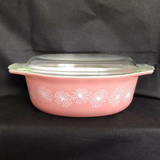 Vintage Pyrex Pink White Daisy 043 Oval Casserole Dish 1 - 1/2 Qt With Lid