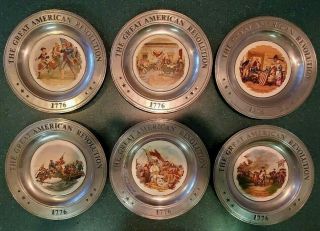 Vintage Set Of 6 The Great American Revolution Pewter Plates 1976 Bicentennial