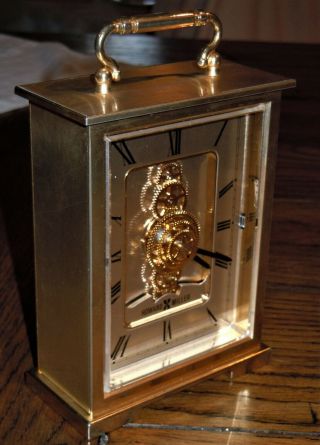 Vtg Howard Miller Antique Gold Brass Carriage Mantle Clock Skeleton Gears 612808