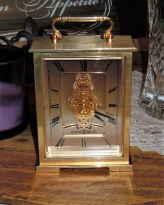 VTG Howard Miller Antique Gold Brass Carriage Mantle Clock Skeleton Gears 612808 3