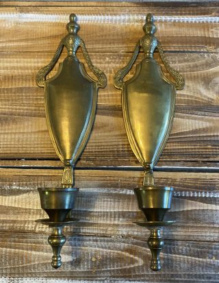 Set Of 2 Vintage Brass Wall Hanging Sconce Taper Candle Holder Decor