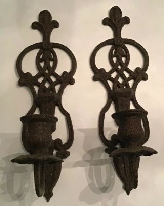Set Of 2 Vintage Scroll Candle Holder Sconce Wrought Iron Wall Mount Tuscan
