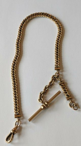 Antique Victorian 1/10 Gold Filled Pocket Watch Chain Repousse Link T Bar