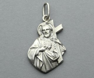 French,  Antique Religious Pendant.  Christ Carrying The Cross.  Sacred Heart.