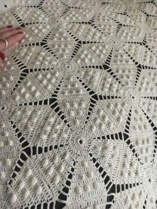 Vintage Handmade Lace Crochet Popcorn Stitch Bed Cover 54”x 92” Ivory/off White