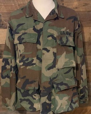 Vtg Military Camo Camouflage Combat Woodland Coat Us Army Field Jacket Small