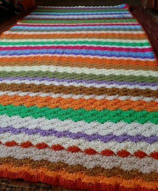 Vintage Handmade Crochet Multi Color Striped Afghan Throw Blanket 74 " X 42 "