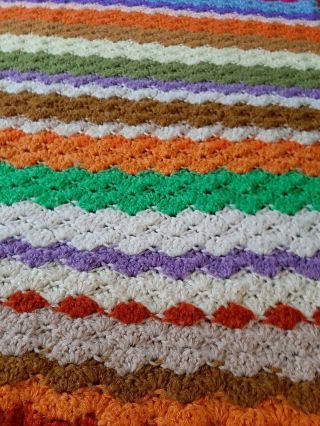 Vintage Handmade Crochet Multi Color Striped Afghan Throw Blanket 74 