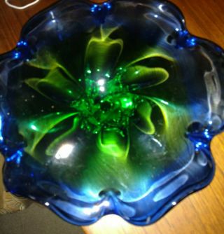 Vintage Murano Glass Blue Green Mcm Bowl
